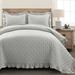 Reyna Ruffle Reversible Oversized Quilt Light Gray 3Pc Set King - Lush Decor 21T014297