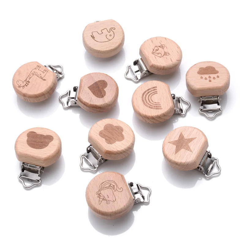 Clips de sucette en bois de hêtre pour bébé, 5 pièces/lot, accessoire d'alimentation à mâcher, Clip factice en bois, bricolage, porte-chaîne de mamelon, chaîne de dentition