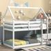 Twin over Twin Wood Loft Bed with Roof Design, Safety Guardrail and Ladder, White