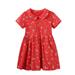 Toddlers Girls Baby Cute Summer Knitting Cotton Short Sleeve Red Floral Printed Sundress Summer Casual Mini Dresses 2-13 Years Child Sundress Streetwear Kids Dailywear Outwear