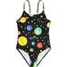 B91xZ Toddler Swimsuit Girls Swimsuit Beach Sport Thin Straps Cosmic Planet Pattern Toddler Girl Swimsuit 1 Piece Beach Black Sizes 12-18 Months