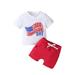 Qtinghua 4th of July Baby Boy Outfit American Boy Dude Short Sleeve Shirt Top Elastic Waist Shorts Clothes White 0-6 Months