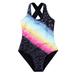 B91xZ Girls Plus Size Swimsuit Print Girls Crisscross Summer Conjoined Swimsuit Floral Printing Rainbow Cute Girls Swimwear Black Sizes 8 Years