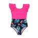 B91xZ Baby Swimsuit Girl Teen Kids Girls Swimsuits OnePiece Kids Black Swimsuits Chest Pads Girl Sun Ruffler Sleeves Floral Hot Pink Sizes 2-3 Years