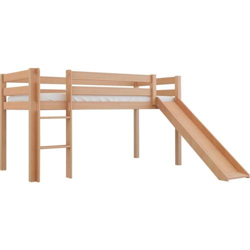 Hochbett Kinderbett TIM 200x90 cm mit Rutsche Buchenholz massiv Natur