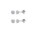 2 Pair Set 14K White Gold Cubic Zirconia Tiny 3mm Round Stud Earrings for Men, Women, Boys & Girls