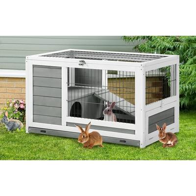 AECOJOY Indoor Wooden Rabbit Hutch Pet House for Small Animals with Run