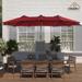 CASAINC 15 ft. Push-Up Patio Double-Side Market Umbrella with Base and Solar LED Light