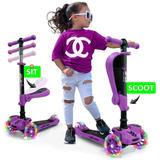 Hurtle ScootKid 3 Wheel Toddler Ride On Toy Scooter w/LED Wheels, Purple - 9
