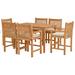 Chic Teak 7 Piece Teak Wood Elzas 71" Rectangular Bistro Counter Outdoor Dining Set Including 6 Counter Stools w/ Arms Wood/Teak in Brown/White | Wayfair