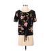 Socialite Short Sleeve Blouse: Black Floral Tops - Women's Size Small