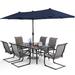 Lark Manor™ Aivo Rectangular 6 - Person 60" Long Outdoor Dining Set w/ Umbrella Metal in Blue | 60 W x 35 D in | Wayfair