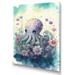 Sunside Sails Kauva Cute Little Baby Octopus Surrounded by Flowers I - Print on Canvas in Blue/White | 20 H x 12 W x 1 D in | Wayfair