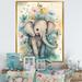 Viv + Rae™ Cute Little Baby Elephant in the Flowers I - Painting Wall Art Canvas, Cotton in Blue/Gray | 20 H x 12 W x 1 D in | Wayfair