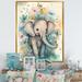 Viv + Rae™ Cute Little Baby Elephant in the Flowers I - Painting Wall Art Metal in Blue/Gray | 32 H x 16 W x 1 D in | Wayfair