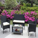 Wildon Home® Scorpius Rectangular 4 Person 16.5" Lounge Dining w/ Cushions Glass in Black | 16.5 W x 28 D in | Outdoor Furniture | Wayfair