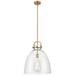 Newton Bell 16" Wide Stem Hung Brushed Brass Pendant With Clear Shade
