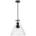Newton Cone 16" Wide 3 Light Cord Hung Matte Black Pendant With Clear