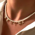 Collier pendentif initial personnalisé pour femme tour de cou avec nom perles simulées colliers