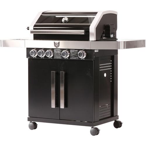 BBQ CHIEF Gasgrill 9.0 – 4 Edelstahl Brenner, Seitenbrenner, 14 kW, Gussrost, Drehspieß, Deckel,