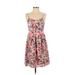 Aqua Casual Dress - A-Line V Neck Sleeveless: Pink Floral Dresses - Women's Size Small