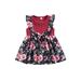 ELF Toddler Girls Spring A-line Dress Sleeveless Round Neck Bow Front Floral Print Dress