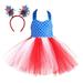 Toddlers Girls Baby 4th Of July Independent Day Sundress Historical Party Tulle Dress Hairband Princess Outfits Child Sundress Streetwear Kids Dailywear Outwear