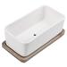 1 Set Ceramic Oblong Flower Pot with Bamboo Tray Succulent Planter Garden Bonsai Pot Flowerpot White (1Pc Flower Pot 1Pc Bamboo Tray)