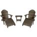 highwood 2 Reclining Adirondack Chairs with Matching Ottomans and Folding Side Table Weathered Acorn