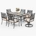 Phi Villa 7-Piece Outdoor Dining Set Geometric Rectangle Table & Elegant Cast Iron Pattern Dining Chairs