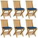 Walmeck Patio Chairs with Blue Cushions 6 pcs Solid Teak Wood