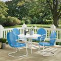 Crosley Furniture Griffith White Metal 5-piece Outdoor Dining Set with 39-inch Table and Blue Chairs