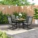 Patio Dining Set 4/6 Textilene Chairs and 1 Wood-like Table with Umbrella Hole +C-spring Chairs 37 (L) x 37 (W) x 28 (H) 4