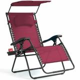 Fonirra Folding Zero Gravity Lounge Chair with Shade Canopy & Cup Holder Adjustable Folding Patio Recliner for Poolside Patio Garden Wine
