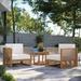 Modway Carlsbad 3-Piece Teak Wood Outdoor Patio Set in Natural White