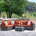 OVIOS Deep Seat Wicker 7-piece Sectional Set Red/Orange