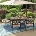 Phi Villa 7-Piece Outdoor Dining Set Geometric Rectangle Table & Elegant Cast Iron Pattern Dining Chairs