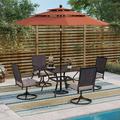 5/7-piece Patio Dining Set 4/6 Rattan Swivel Chairs with Cushion and 1 Metal Table with Umbrella Hole WithUmbrella-Red 4 5-Piece Sets