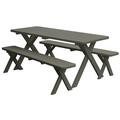 Kunkle Holdings LLC Pine 6 Cross-Leg Picnic Table with 2 Benches Olive Gray