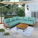 4 Pieces Outdoor Sectional Sofa Set with Coffee Table Outdoor PE V-Shaped Aluminum Corner Sofa Conversation Set with All-Weather Cushion and Built-in Side Table for Patio Backyard Garden - Green