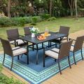 7-piece Outdoor Bistro Dining Set with Rattan Garden Chairs +Metal Armrest Chair