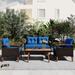 4-Piece PE Rattan Outdoor Sofa Set Garden Furniture, Patio Seating Set, Wood Table and Legs