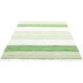 Teppich THEKO "Stripe Cotton" Teppiche Gr. B/L: 160 cm x 230 cm, 5 mm, 1 St., grün Fransenteppich Baumwollteppiche Flachgewebe, gestreift, reine Baumwolle, handgewebt, mit Fransen