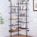 Bookshelf,10-Tier L Shaped Bookshelf, Industrial Double Wide Wall Mount Shelf, Modern Bookcase with Metal Frame and Wood