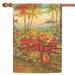 Red and Orange Harvest Wheel Barrow Outdoor House Flag 40" x 28"