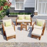 6 Piece Wood Patio Furniture Set, Outdoor Conversation Set Sectional Garden Seating Groups Chat Set with Ottomans and Cushions