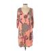 Pink Blush Casual Dress - Shift Plunge 3/4 sleeves: Pink Floral Dresses - Women's Size Small