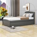 Red Barrel Studio® Twin Size Wooden Platform Bed w/ Twin Size Trundle Wood in Gray | 37.5 H x 41.7 W x 79.5 D in | Wayfair