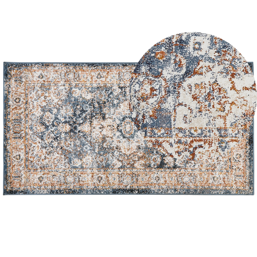 Teppich Beige und Blau Polypropylen Polyester 80 x 150 cm Orientalisch Vintage Muster Wohnaccessoires