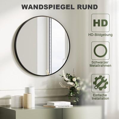 Sonni - Runder Spiegel Wandspiegel hochwertigen Schwarz Aluminiumrahmen Badezimmerspiegel 40x40cm
